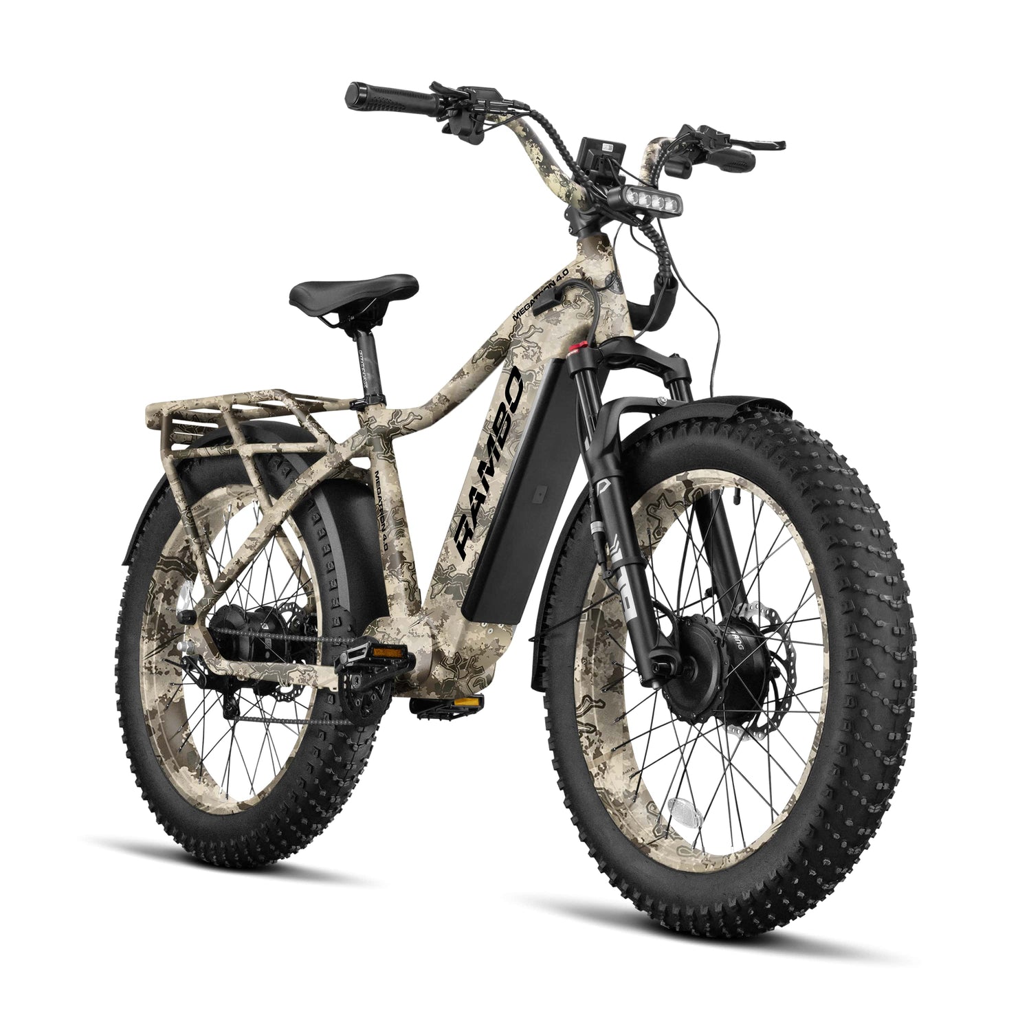 Rambo Megatron 4.0 AWD electric hunting bike — switchable all-wheel-drive with 2500W peak power