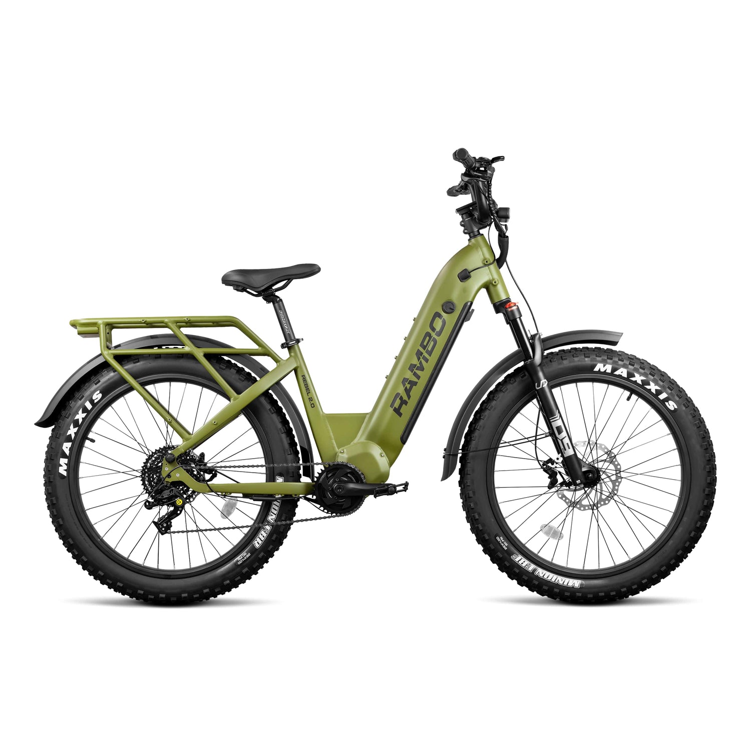 Bafang BBSHD mid-drive motor on Rambo Rebel 2.0 electric hunting bike — known for quiet operation