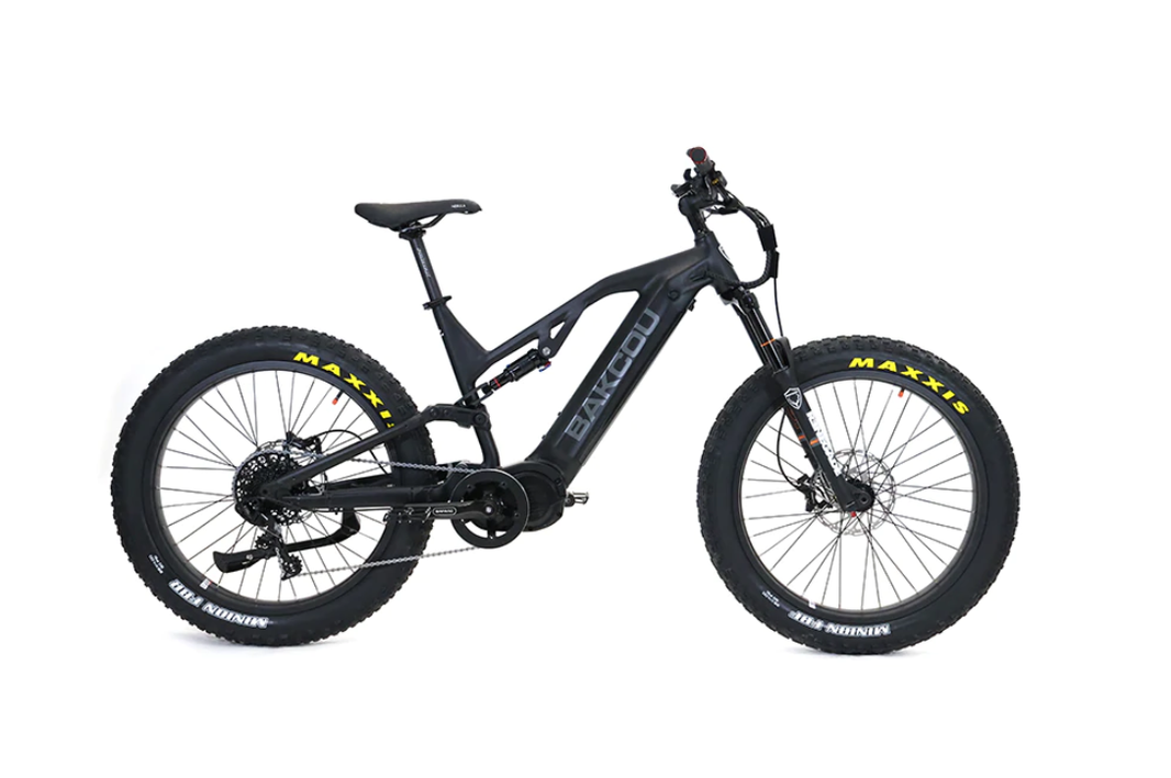 BAKCOU Scout full suspension electric hunting bike — RockShox rear shock for technical elk country terrain